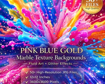 Fondos con textura de mármol rosa, azul y dorado: Arte fluido, brillo (Descarga digital)