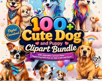 100+ Cartoon Dog Puppy Clipart Bundle, Playful Pets PNG Pack (Digital Download)
