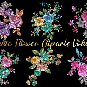Metallic Embossed 3D Flower Bouquet Cliparts Volume 4,Oilpainting Flower Bouquet,Wedding Flowers,Botanical Foliage Design,Decorative Flowers