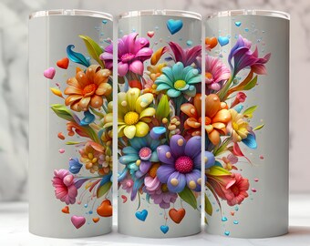 Floral 3D Tumbler Wrap: Botanical Beauty, 20 oz Skinny Design (PNG, JPG)