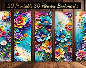 Marcapáginas florales: Paquete imprimible de flores 3D (descarga digital)