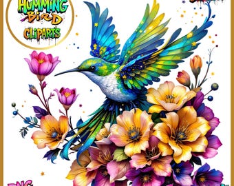 Colibrí tropical PNG: Gráficos florales para álbumes de recortes (descarga digital)