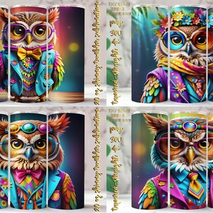 Hippie Owl 20 Oz Tumbler Wrap: Colorful Animal Designs (Digital Download)