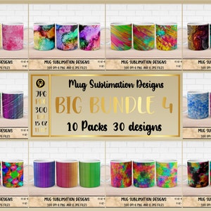 Watercolor Mug Sublimation Wrap Bundle: Abstract Designs (PNG, JPG Digital Download)