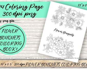 Flower Bouquets Coloring Book: 24 Floral Designs (Digital Download)
