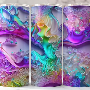 Vaso PNG con burbujas y ondas abstractas de colores neón, Vibrant Visions - Vaso delgado de 20 oz con patrones abstractos llamativos