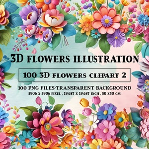 3D bloemen clipart 2, 100 3D bloem illustratie, hoge kwaliteit bloem clipart png, 100 digitaal geschilderde bloemen clipart png bundel,
