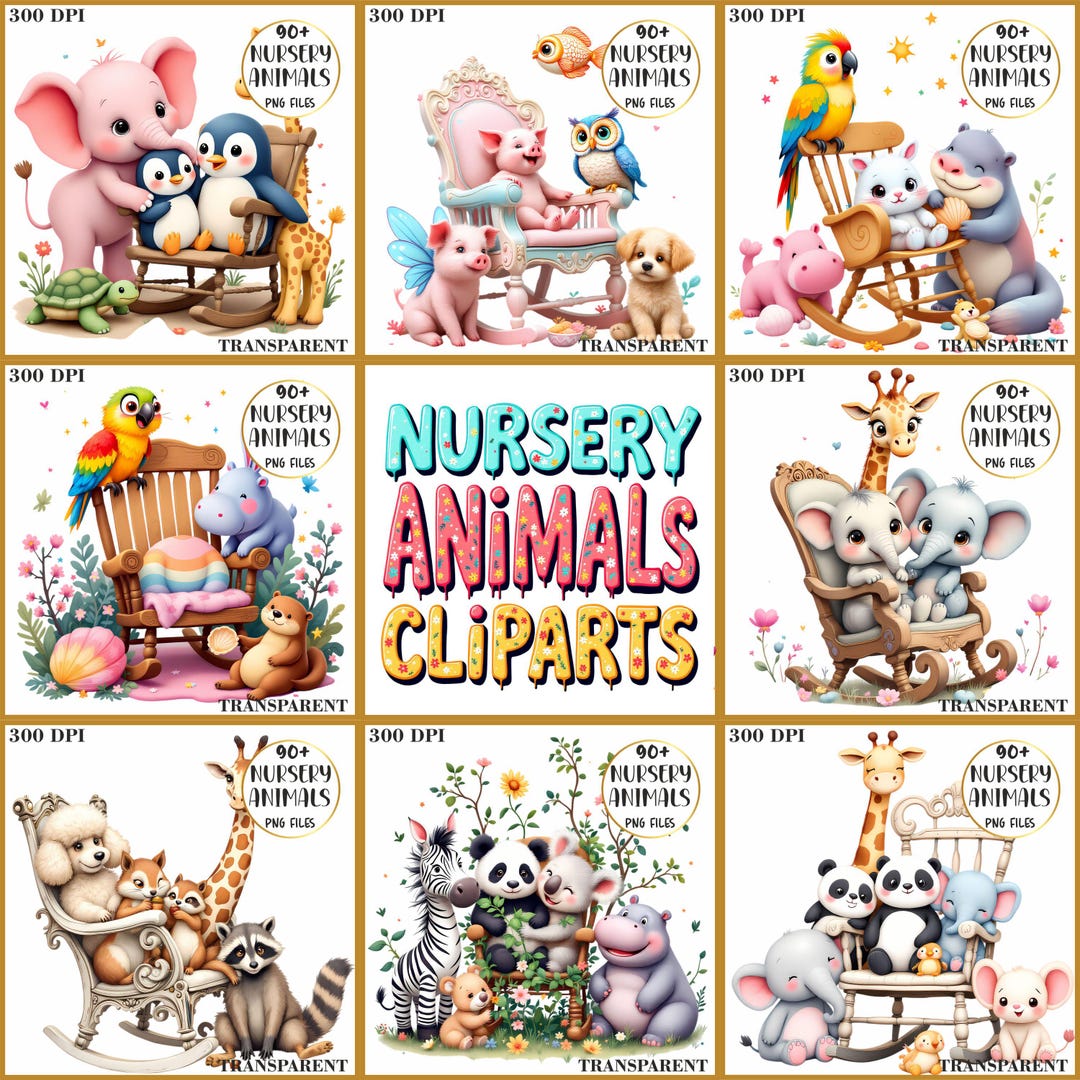90+ Nursery Animals Clipart | Cute Baby Animal PNG Bundle | Transparent ...
