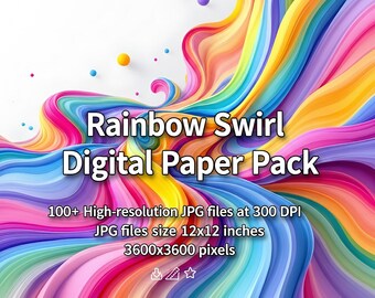 Paquete de papel digital Rainbow Swirl: Más de 100 texturas abstractas vibrantes (descarga digital)