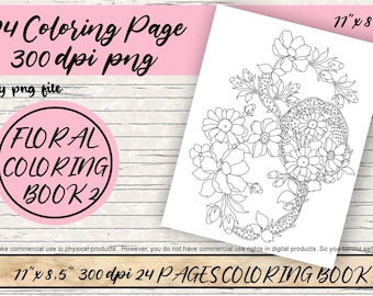 Livre de coloriage floral : 24 pages de dessin au trait de fleurs (téléchargement numérique)