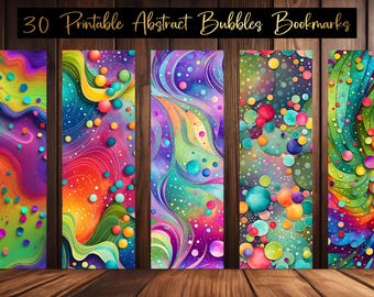 30 Marcapáginas con Burbujas Abstractas: Paquete de imágenes PNG en acuarela (Descargas digitales)