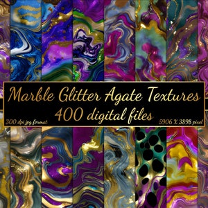 Marble Glitter Agate Texture Backgrounds: 400 Large JPG Files (Digital Download)