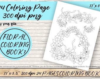 Livre de coloriage floral : 24 pages de dessin au trait botanique (téléchargement numérique)