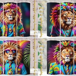 Colorful Hippie Lion 20 Oz Tumbler Sublimation Designs (Digital Download)