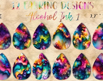 Alcohol Ink Designed Earring Wraps.12 Teardrop Abstract  Earrings Wraps Png Bundle, Digital Png Sublimation Design, Printable Png Graphics