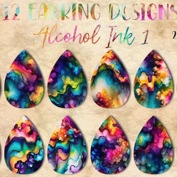 Alcohol Ink Designed Earring Wraps.12 Teardrop Abstract  Earrings Wraps Png Bundle, Digital Png Sublimation Design, Printable Png Graphics