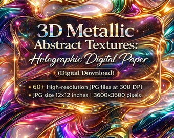 3D Metallic Abstract Textures: Holographic Digital Paper (Digital Download)