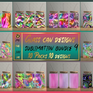 16oz Glass Can  Sublimation Desing Bundle 4,Glass Can Wrap Png Template,Libbey Can Glass Template,Abstract Designed Glass Can