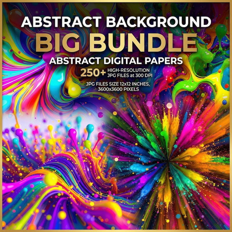 Abstract Background Digital Paper Bundle 250+, Vibrant Colorful JPG ...