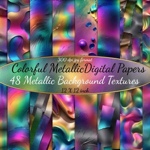 48 Regenbogenfarben Metallic Hintergrundtexturen, holografische Metallic Foil Texture Hintergründe, bunte Foil Digital Papers Bundle