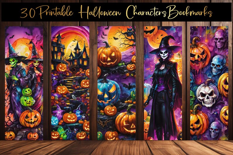 Puede incluir: Conjunto de 30 marcadores de libros imprimibles de personajes de Halloween. Los marcadores presentan una variedad de personajes espeluznantes, incluyendo brujas, esqueletos y calabazas. Los marcadores est&aacute;n dise&ntilde;ados en un esquema de colores vibrantes morado, naranja y verde.