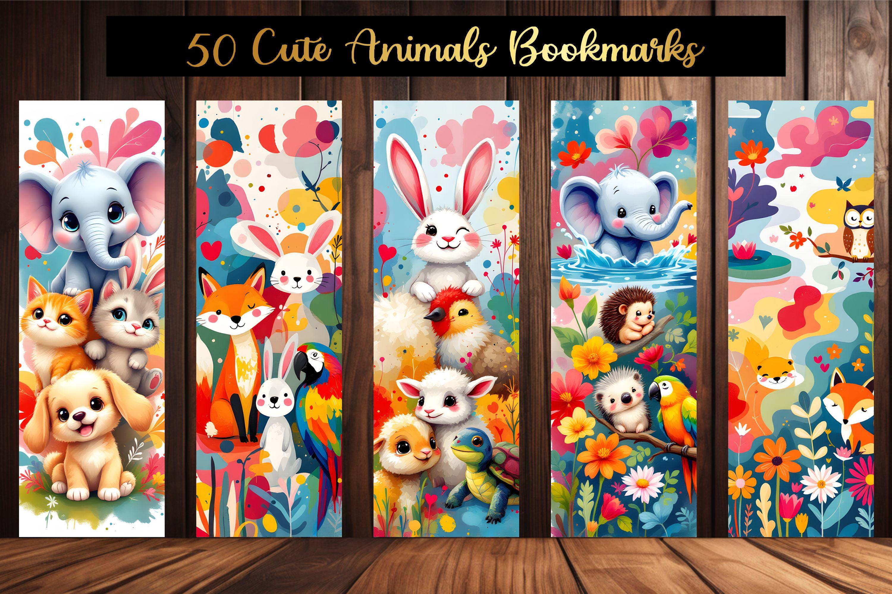 50 Printable Cute Animal Bookmarks Set • Digital Book Markers for Kids ...