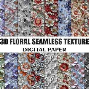 3D Floral Digital Paper: Luxury Seamless Patterns (Instant Download)