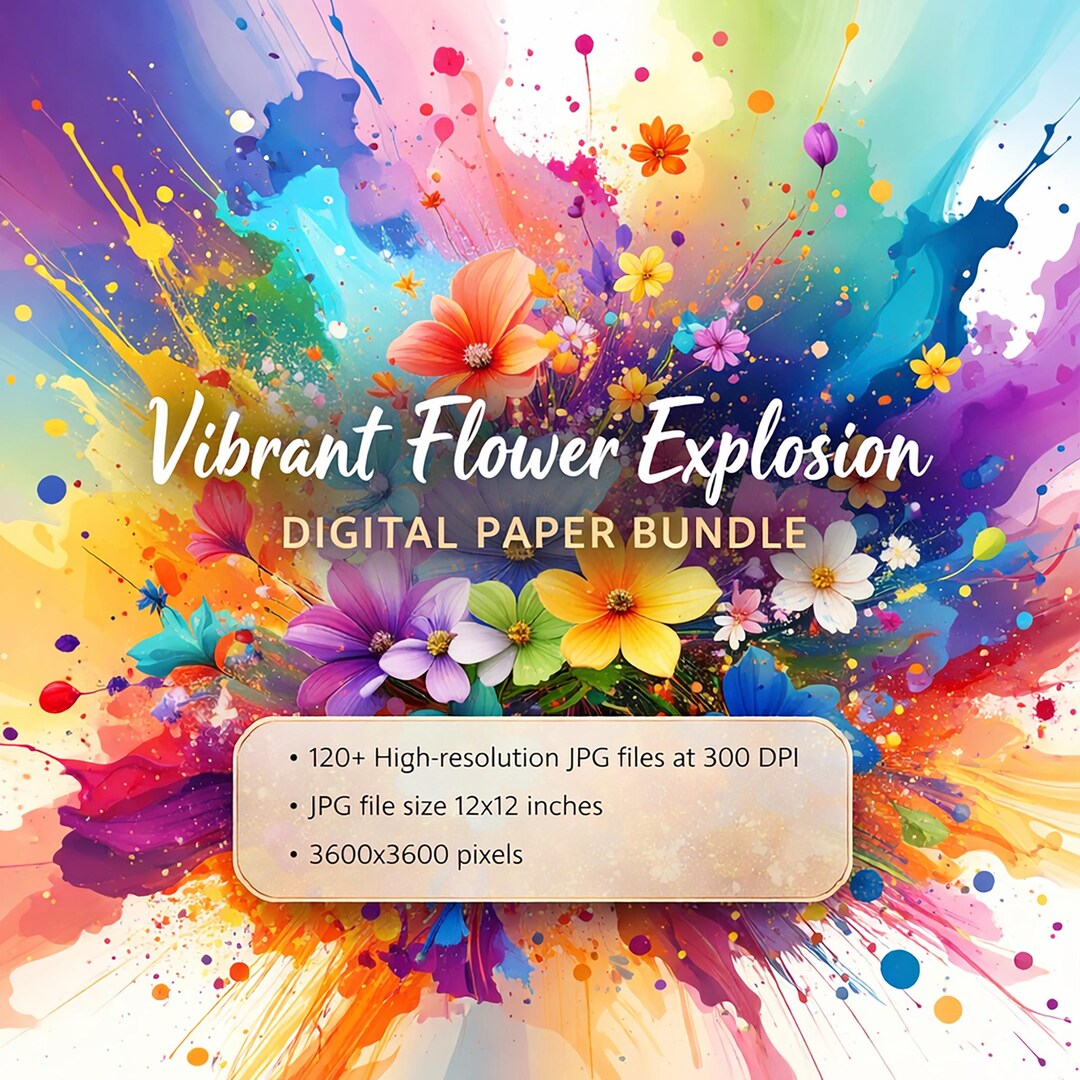 Vibrant Flower Explosion Digital Paper Bundle, Color Burst Backgrounds ...