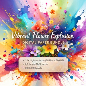 Pakiet papieru cyfrowego Vibrant Flower Explosion, tła z eksplozją kolorów, kwiatowe dekoracje ścienne (do pobrania w wersji cyfrowej)