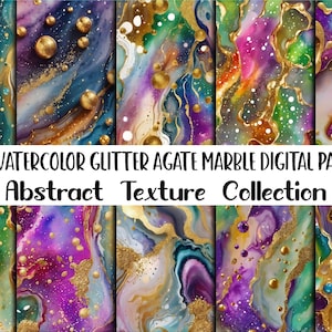 Glitter Agate Marble Digital Papers: 300 Watercolor Texture Backgrounds (Digital Download)