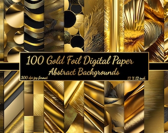 Gold Gradient Metallic Textures: Holographic Digital Paper Bundle (Digital Download, Commercial Use OK