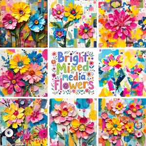 Bright Mixed Media Floral Paper Bundle | 120+ Colorful Flower Digital Backgrounds for Crafts & Design