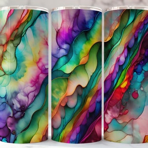 Rainbow Alcohol Ink Tumbler Wrap: 20oz Skinny Sublimation Design (Digital Download PNG File)