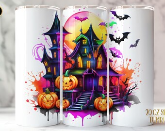 Neon Halloween Tumbler Wrap, Horror Characters Design (PNG)