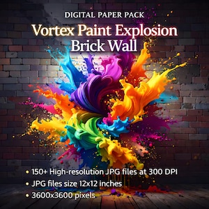 150+ Color Splash Digital Paper Pack, Abstract Vortex Paint Explosion Brick Wall Textures for Design and Crafts
