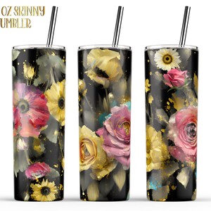 Floral Glitter 20 oz Skinny Tumbler Wrap: Sublimation Designs (Digital Download)