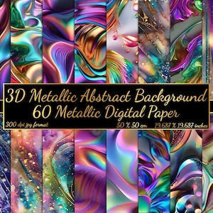 3D Abstract  Metallic Background Textures ,Holographic Metallic Digital Papers, Colorful Brilliant Digital Papers Bundle
