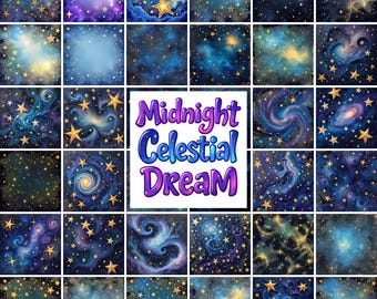 Celestial Digital Paper Pack: Golden Stars, Galaxy Textures (Digital Download)