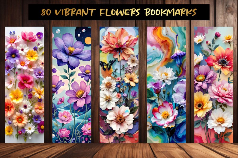 80 Printable Vibrant Flower Bookmarks • Colorful Floral Book Marker Set ...