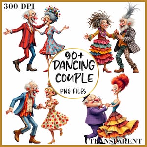 Clipart senior koppel dansen, 90 schattig bejaarde dansend koppel png, retro cartoon clipart, speelse vintage png, digitale illustraties