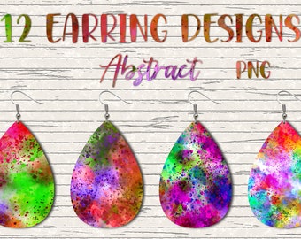 Earring Sublimation Bundle 7.Watercolor Teardrop Earring Sublimation Wrap Png Designs,Earring Design Templates For Sublimation.Digital Files