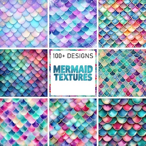 100+ Mermaid Texture Digital Paper Bundle, Fantasy Mermaid Digital Paper Pack, Magical Textures in Ocean, Aqua & Holographic Tones