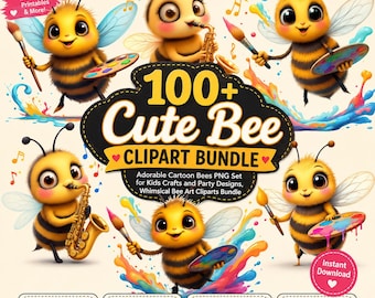 100+ Cartoon Bee Clipart Bundle – Adorable PNG Graphics for Kids Crafts (Digital Download)
