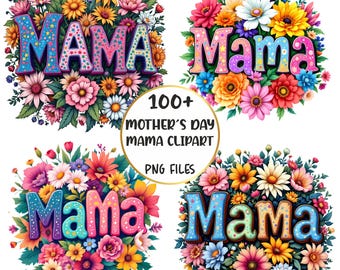 Paquete de imágenes prediseñadas PNG Floral Mama: Diseños para el Día de la Madre (Descarga digital)