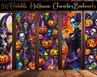 Marcapáginas de Halloween de neón: Sublimación de personajes de terror PNG (Descarga digital)