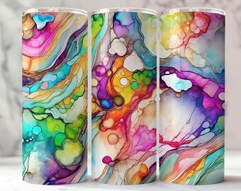 Abstract Watercolor Tumbler Wrap PNG: Alcohol Ink Sublimation (Digital Download)