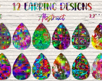 12 Earring Sublimation Bundle 19.Abstract Geometric Holographic Teardrop Earring Sublimation Png Designs,Earring Sublimation Png Wraps.