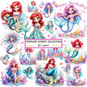 Lot de 80 cliparts sirène, collection de cliparts sirène mignonne, sous les cliparts sirène de mer, téléchargement numérique, usage Commercial