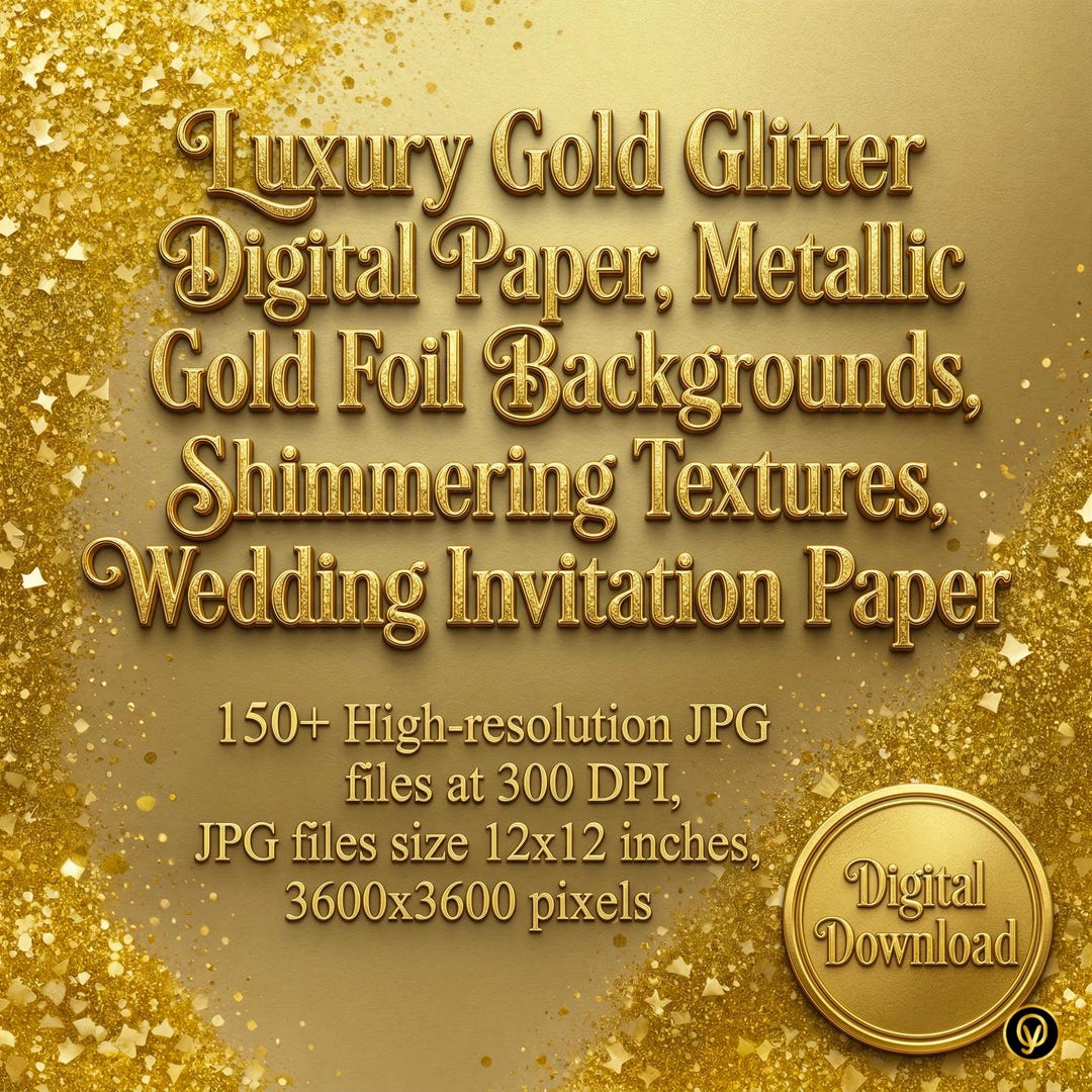 Luxury Gold Glitter Digital Paper Pack, 150+ Metallic Gold Foil ...