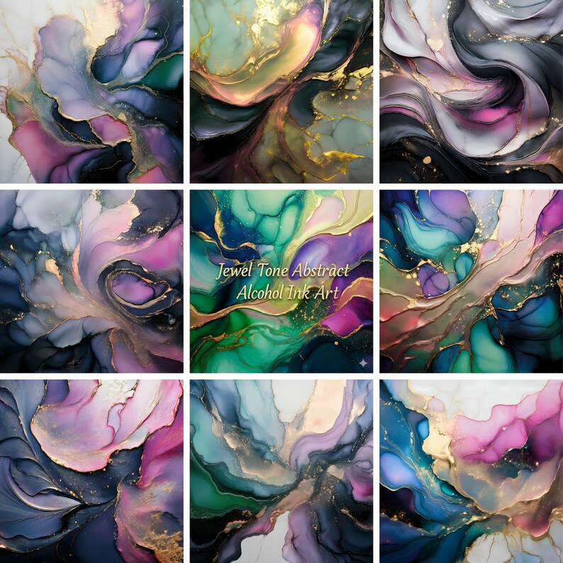 Jewel Tone Abstract Marble Textures: Gold Alcohol Ink Digital Paper ...